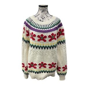 POL Cream Chenille Knit Sweater with Floral Design